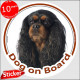 Black and Tan Cavalier King Charles Spaniel, circle sticker "Dog on board" 15 cm, decal adhesive car photo notice