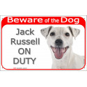 Red Portal Sign "Beware of the Dog, smooth white Jack Russell on duty" 24 cm