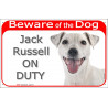 Red Portal Sign "Beware of the Dog, smooth white Jack Russell on duty" 24 cm, gate sign photo notice