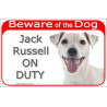 Red Portal Sign "Beware of the Dog, smooth white Jack Russell on duty" 24 cm