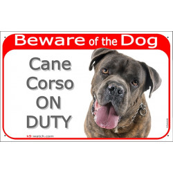 Red Portal Sign "Beware of the Dog, Cane Corso on duty" 24 cm