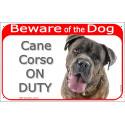 Red Portal Sign "Beware of the Dog, Cane Corso on duty" 24 cm