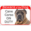 Red Portal Sign "Beware of the Dog, Fawn Cane Corso on duty" 24 cm