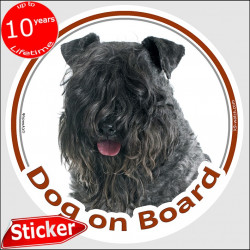 Irish Kerry Blue Terrier, circle sticker "Dog on board" 15 cm, car decal label adhesive photo notice