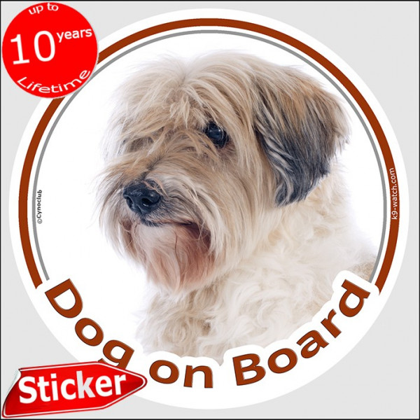 Golden & white Tibetan Terrier, circle sticker "Dog on board" 15 cm, short-haired decal adhesive notice photo label