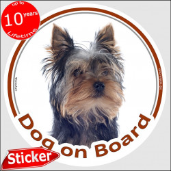 Yorkshire Terrier Head, car circle sticker "Dog on board" decal adhesive car label photo york yorkie notice