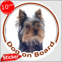 Yorkshire, car circle sticker "Dog on board" 15 cm