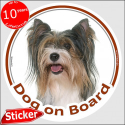 Yorkshire Terrier Biewer, car circle sticker "Dog on board" 15 cm, adhesive decal label photo notice Yorkie