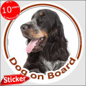 English Cocker blue roan tan, circle sticker "Dog on board" 15 cm, car decal label