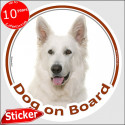 White Shepherd, car circle sticker "Dog on board" 15 cm