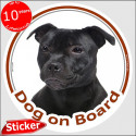 Black Staffie, car circle sticker "Dog on board" 15 cm