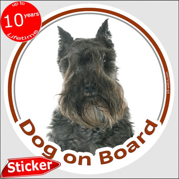Schnauzer black, car circle sticker "Dog on board" 15 cm, car decal label adhesive photo notice