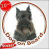 Schnauzer black, car circle sticker "Dog on board" 15 cm, car decal label adhesive photo notice