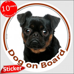 Petit Brabançon Griffon black and Tan, circle car sticker "Dog on board" 15 cm, photo notice decal label