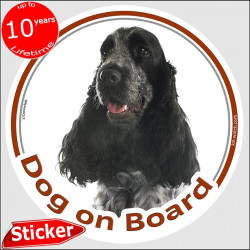 Blue roan tan, english Cocker circle sticker "Dog on board" car decal label spaniel photo notice adhesive 