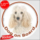 Circle sticker "Dog on board" 15 cm, White Poodle Head, decal adhesive car label photo notice
