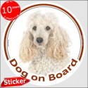 White Poodle, circle car sticker "Dog on board" 15 cm