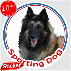 Tervuren Belgian Shepherd circle sticker In/Out "Sporting Dog" 15 cm car decal label photo notice agility sport