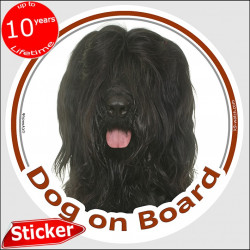 black Briard, car circle sticker "Dog on board" decal adhesive label Berger de Brie photo notice