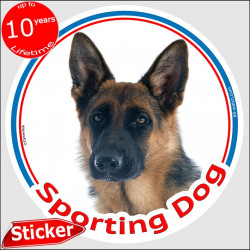 Short hair German Shepherd, circle sticker In/Out "Sporting Dog 15 cm agility sport decal label photo adhesive notice