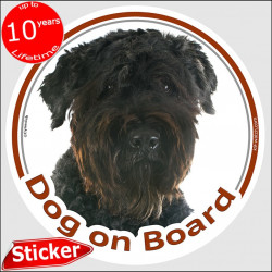 Bouvier des Flandres, circle sticker "Dog on board" 15 cm decal label photo notice Flanders Cattle