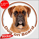 Fawn German Boxer, car circle sticker "Dog on board" 15 cm