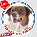 Red tricolour Aussie, circle car sticker "Sporting Dog" 15 cm