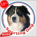 Black tricolour Aussie, circle car sticker "Sporting Dog" 15 cm