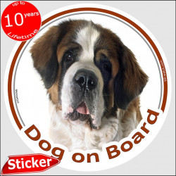 Circle sticker "Dog on board" 15 cm, St. Bernard Head Bernhardiner, St. Bernhardshund decal label adhesive car photo