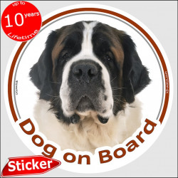 Circle sticker "Dog on board" 15 cm, St. Bernard Head Bernhardiner, St. Bernhardshund decal label adhesive car photo