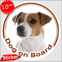 Brown Jack Russell, circle sticker "Dog on board" 15 cm