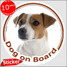  Car Circle sticker "Dog on board" 15 cm, Brown Jack Russell Terrier Head, decal label adhesive photo notice