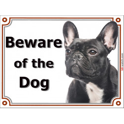 Portal Sign, "Beware of the Dog" Brindle French Bulldog head bouledogue francais gate plate photo notice