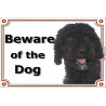 Black Spanish Water Dog head, Gate Sign Beware of the Dog plaque placard panel photo notice