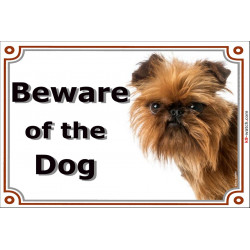 Brussels Griffon head, Gate Sign Beware of the Dog plaque placard panel photo