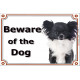Chihuahua black & white long hair head, Gate Sign Beware of the Dog plaque placard panel photo