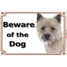 Cairn Terrier head, Gate Sign Beware of the Dog plaque placard panel photo notice