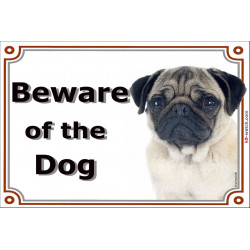 Fawn Pug head, portal Sign "Beware of the Dog" 24 cm