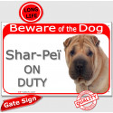 Red Portal Sign "Beware of the Dog, Shar-Peï on duty" 24 cm