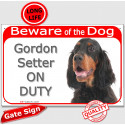 Red Portal Sign "Beware of the Dog, Gordon Setter on duty" 24 cm