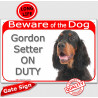 Gordon Setter Head, Gate Plaque "Beware of the Dog on Duty" sign, placard, panel photo notice black and tan