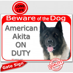 American Akita Head, Gate Plaque "Beware of the Dog on Duty" sign, placard, panel photo notice