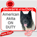 Red Portal Sign "Beware of the Dog, American Akita on duty" 24 cm