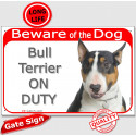 Red Portal Sign "Beware of the Dog, Bull Terrier on duty" 24 cm