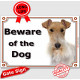 Fox-Terrier head, Gate Sign Beware of the Dog plaque placard panel photo notice