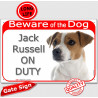 Red Portal Sign "Beware of the Dog, smooth white & fawn Jack Russell on duty" 24 cm gate plate notice, photo plaque