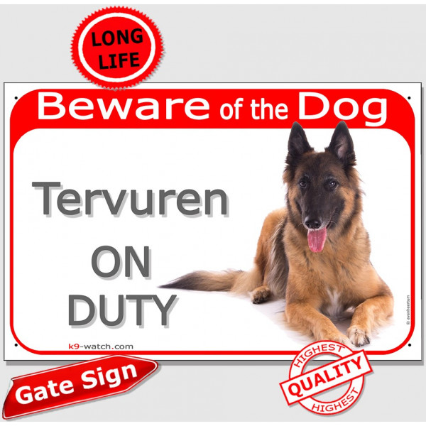 Red Portal Sign "Beware of the Dog, Tervueren Belgium Shepherd on duty" gate plate Tervuren photo notice