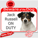 Red Portal Sign "Beware of the Dog Jack Russell on duty" 24 cm