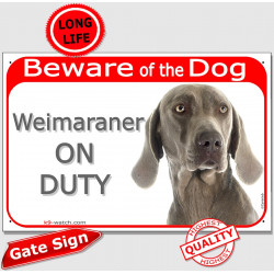 Red Portal Sign "Beware of the Dog, Weimaraner on duty" 24 cm