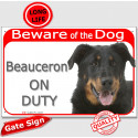 Red Portal Sign "Beware of the Dog, Beauceron on duty" 24 cm